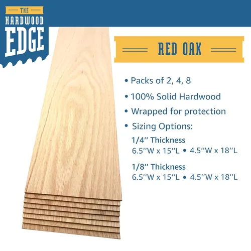 Miniatura 4 de Tablones de roble rojo – Paquete de 2 piezas de madera de roble sin terminar – 1/8 de pulgada (0.118 in) 100% madera dura pura – Grabado láser
