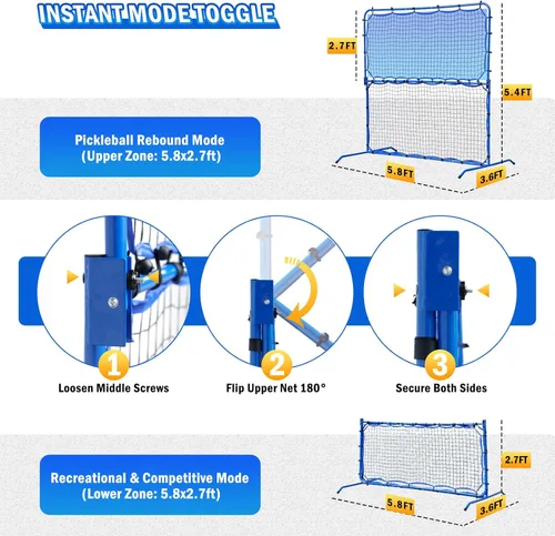Miniatura 4 de Red de rebote de práctica de pickleball con juego de paletas profesionales para equipo de entrenamiento Dink Volley Solo, mini red de pickleball