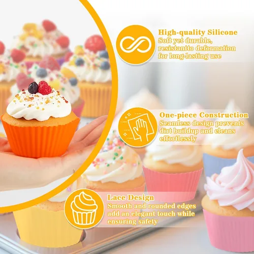 Miniatura 7 de RAINFLOW Paquete de 36 tazas de silicona para hornear cupcakes, reutilizables y antiadherentes, mini moldes de silicona para muffins, forros