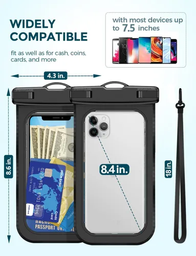 Miniatura 2 de Funda impermeable para teléfono IP68, flotante impermeable, bolsa seca esencial para crucero en la playa con cordón ajustable para iPhone 16 Pro Max