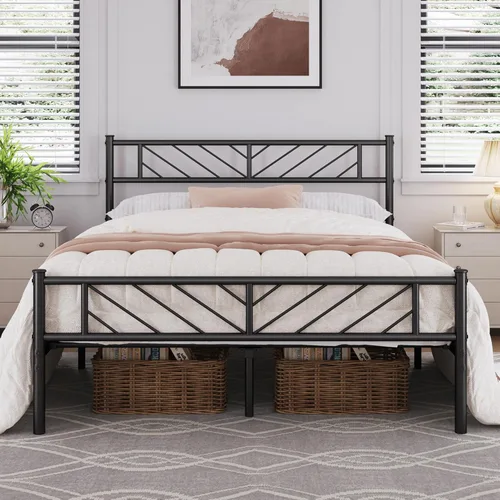 Miniatura 13 de Yaheetech Estructura de Cama Plataforma de Tamaño Individual con Cabecera de Diseño de Flecha, Base de Colchón de Metal de 13 Pulgadas