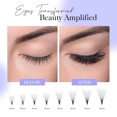 Miniatura 5 de BEYELIAN Extensiones de pestañas prefabricadas con 500 abanicos de 0.003 in, 10D/20D C/D, extensiones de pestañas rizadas con volumen, extensiones