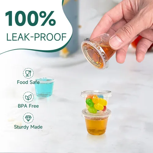 Miniatura 2 de 240 tazas pequeñas de plástico transparente para condimentos con tapas, recipientes de porciones de 1 oz, ideales para condimentos, aderezos