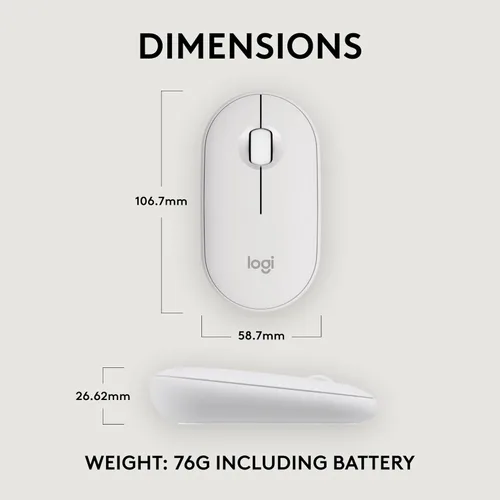 Miniatura 13 de Ratón Logitech Pebble Mouse 2 M350s Slim Bluetooth inalámbrico, portátil, ligero, botón personalizable, clics silenciosos, Easy-Switch para Windows