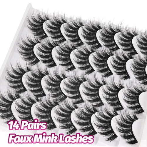 Miniatura 5 de Veleasha Pestañas postizas de visón sintético 3D, pestañas postizas esponjosas de aspecto natural, paquete de 14 pares de pestañas postizas de lujo