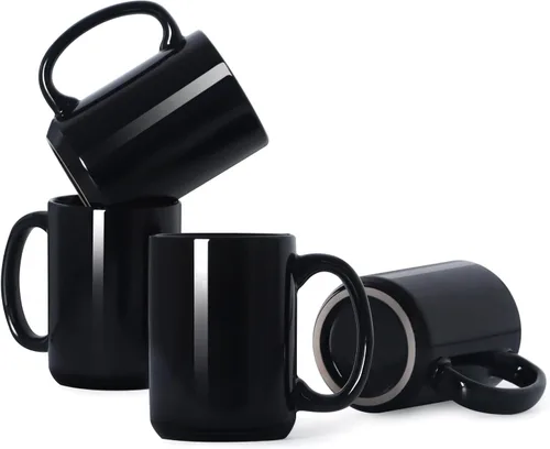 Miniatura 8 de Tazas de café de porcelana de 16 onzas, taza clásica de cerámica en blanco con mango grande para té y café con leche, capuchino, juego de 4, rojo