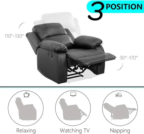 Miniatura 5 de Conjunto de sofá para sala de Estar, sillón reclinable de cuero transpirable, sofá de 3 plazas para cine en casa con portavasos para apartamento