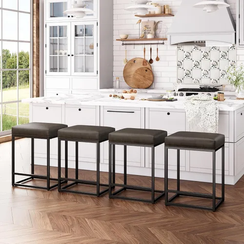Miniatura 10 de ALPHA HOME Taburetes de bar de 24 pulgadas de altura de mostrador, taburetes de bar tapizados para isla de cocina, taburetes de mostrador con cojín