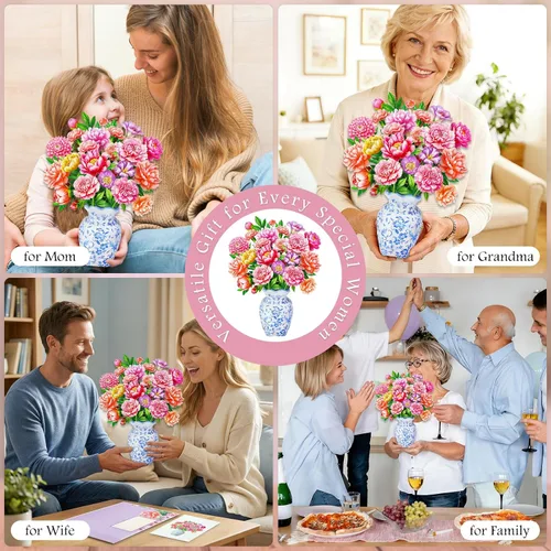 Miniatura 7 de WhatSign Tarjeta de feliz día de la madre con flores emergentes, impresionante ramo de peonías 3D para mamá, abuela, hija, hermana, tía, tarjetas