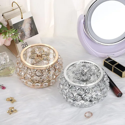 Miniatura 6 de Hipiwe Joyero de cristal con tapa de cristal caja del tesoro con espejo dorado caja de joyería decorativa anillos aretes collar caja de recuerdo