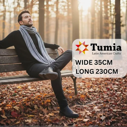 Miniatura 9 de Tumia LAC - Bufanda de lujo extra larga gruesa a rayas - Hecho a mano y muy cálido - Unisex