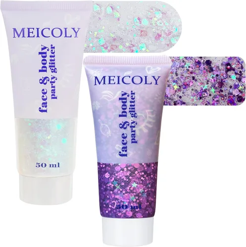Miniatura 10 de MEICOLY Juego de purpurina negra y blanca transparente, gel de purpurina de cara de sirena, accesorios para festivales de cantantes, accesorios