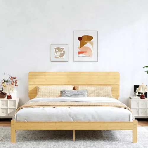 Miniatura 14 de BOSRII Base de cama de madera de bambú maciza de 12 pulgadas de alto tamaño individual con cabecero, listones de metal reforzados, sin ruido,