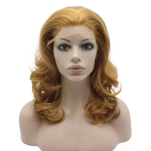 Mxangel Peluca rubia sintética de encaje frontal rubio medio largo natural