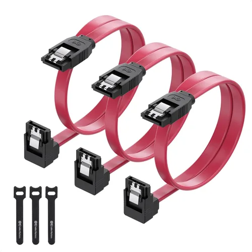 Cable Matters Paquete de 3 cables SATA SATA de 90 grados – 18 pulgadas, SATA III 6Gbps de ángulo recto para SSD, HDD, unidades de CD/DVD, disco Rojo