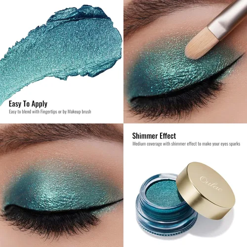 Miniatura 6 de Oulac Sombra de ojos verde con brillo verde turquesa, sombra de ojos altamente pigmentada, impermeable y de larga duración para mujeres con fórmula