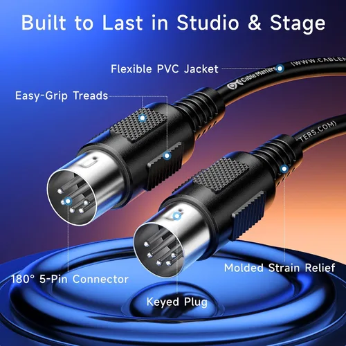 Miniatura 5 de Cable Matters Paquete de 2 cables MIDI DIN de 5 pines, cable MIDI de 5 pines - 3 pies