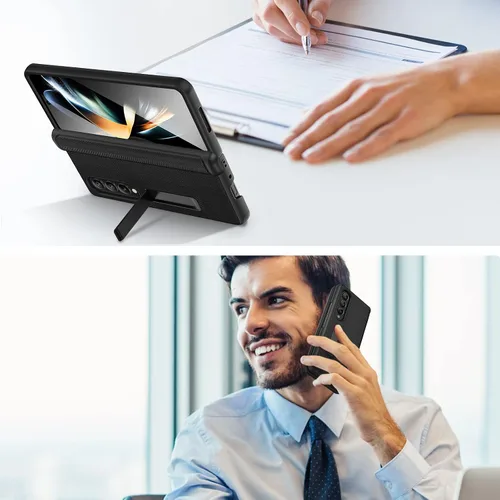 Miniatura 9 de Ruky - Funda para Galaxy Z Fold 4 con protección de bisagra, color negro Fundas de cuerpo completo con soporte magnético y protector de pantalla