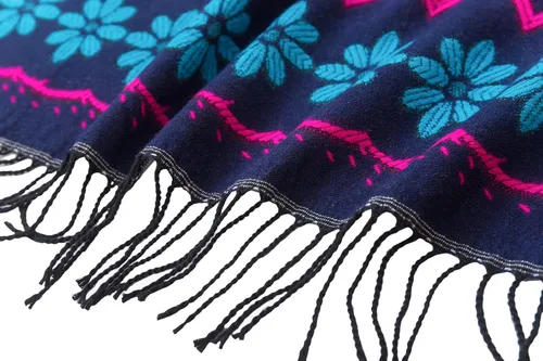 Miniatura 9 de Poncho con flecos, con estampado vintage, estilo retro, a la moda, para mujer. Capa, chal.