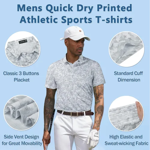 Miniatura 125 de TAPULCO Camisetas tipo polo de secado rápido para hombre, diseño de camuflaje, atléticas, ligeras, transpirables, casuales, para golf