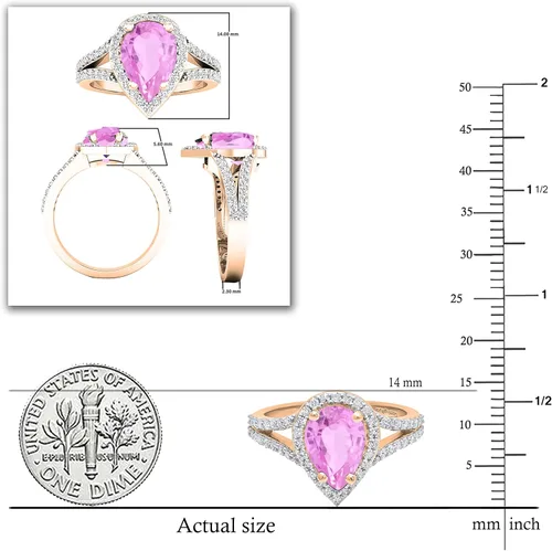 Miniatura 21 de Dazzlingrock Collection Anillo de compromiso con forma de lágrima y diamante blanco natural redondo de 0.45 quilates con halo de diamantes blancos