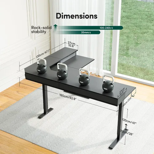 Miniatura 3 de CubiCubi 63x48 Inches L Shaped Standing Desk with 3 Drawers and Monitor Shelf, Height Adjustable Corner Computer Desk with Hooks, Sit Stand Up