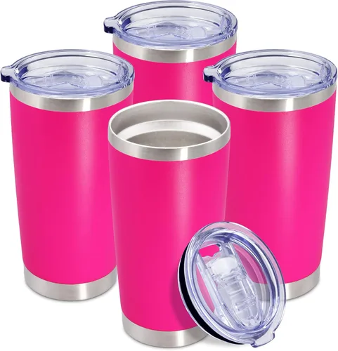 Miniatura 56 de Vaso de viaje de café de 20 onzas a granel con tapa, acero inoxidable de doble pared aislada al vacío, tazas con recubrimiento en polvo, para Rosa