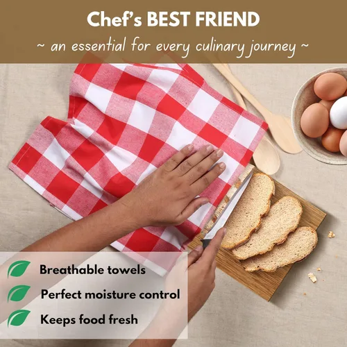 Miniatura 7 de Native Fab Paquete de 4 toallas de cocina con lazo para colgar de 16 x 26 pulgadas, toallas de cocina de algodón a cuadros para limpiar el secado