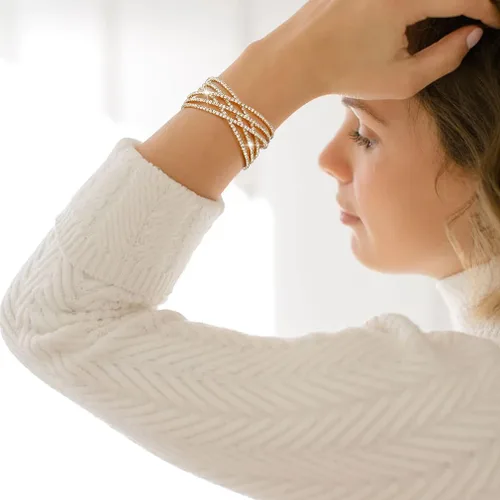 Miniatura 2 de Suyi Pulsera de Diamantes de Imitación Brazalete Dorado Multicapa para Mujer Pulseras de Cristal Nupciales
