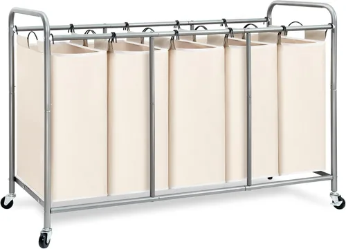 Miniatura 16 de STORAGE MANIAC Clasificador de ropa sucia de 2 secciones, cesta de lavandería de 90 L Gal con ruedas, clasificador separador de cesta de ropa, Negro