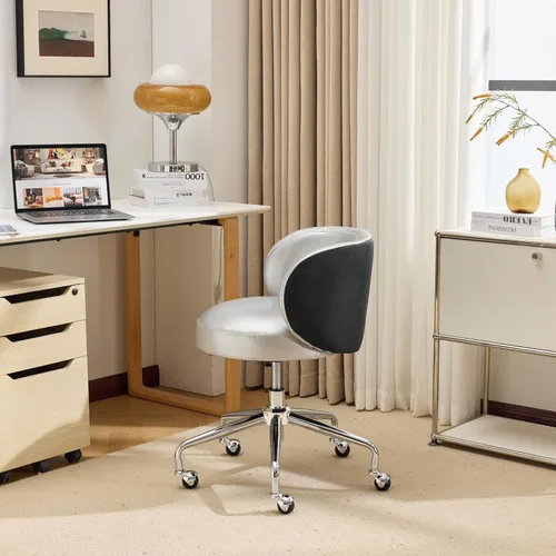 Miniatura 6 de VINGLI Bonita silla de escritorio giratoria pequeña, cómoda con ruedas, soporte lumbar ergonómico con respaldo bajo para tocador y técnico de uñas
