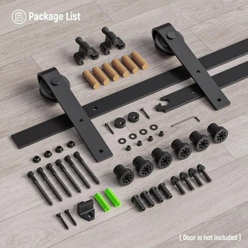 Miniatura 6 de CCJH - Kit de herrajes para puerta corrediza de granero indiv. de 5 pies, rodillo básico negro, gancho de acero al carbono, sistema de riel plano