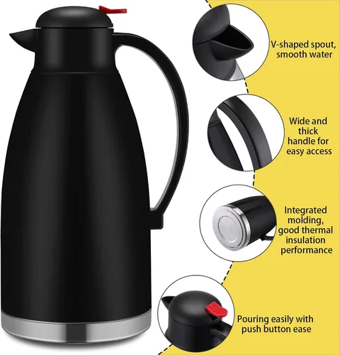 Miniatura 4 de Nuogo 2 jarras térmicas de café de 102 onzas con aislamiento de acero inoxidable de doble pared al vacío, jarra de café con cepillo para uso en casa