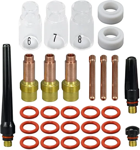 Miniatura 10 de RIVERWELD 15pcs TIG Stubby Gas Lens Collets cuerpo 17GL116 10N23S (1/16" y 0.063 in) 17GL332 10N24S (3/32" y 0.094 in) Taza de cerámica 53N59 53N61S