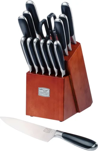 Miniatura 9 de Chicago Cutlery - Juego de cuchillos Malden (16 piezas) con bloque de cocina de madera y afilador incorporado, mangos contorneados y juego de Acero