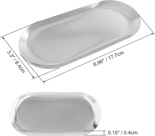 Miniatura 5 de Hitefu Paquete de 2 bandejas decorativas de acero inoxidable, 7 pulgadas de largo, bandeja de almacenamiento de joyas, organizador de cosméticos