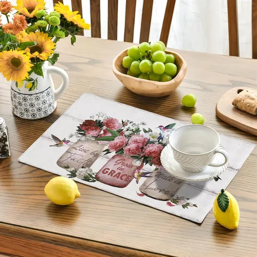 Miniatura 2 de Juego de 4 manteles individuales con diseño de flores y rosas, manteles individuales lavables para decoración del hogar, fiesta, interior, cocina