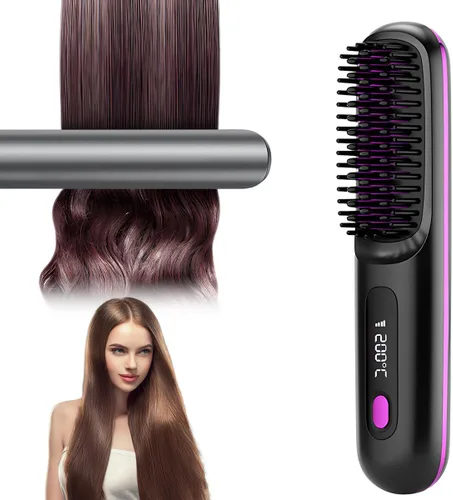Go Brush - Cepillo alisador de cabello 2026, cepillo alisador de pelo inalámbrico para cabello corto, mini cepillo alisador portátil con 3 ajustes