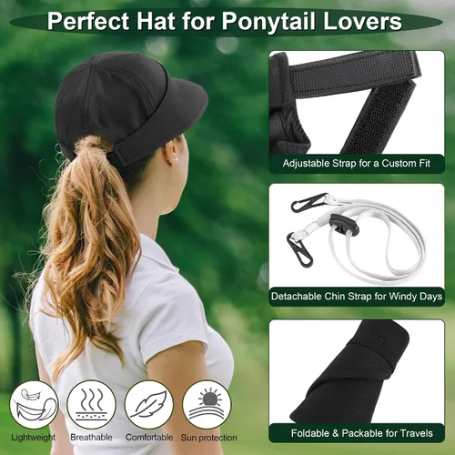 Miniatura 4 de Sombrero de sol para mujer, 2 en 1, con cremallera, protección solar, visera de playa, sombrero de golf plegable