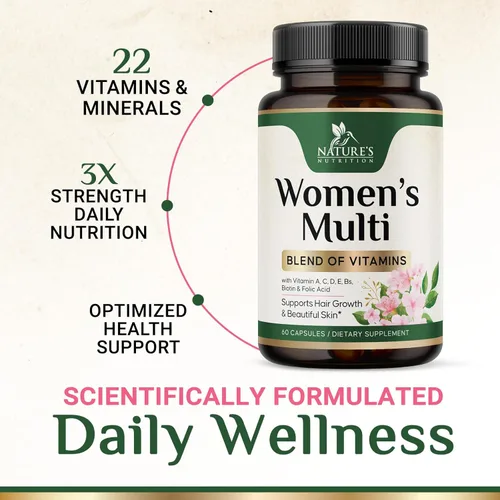 Miniatura 5 de Multivitamínico para mujeres – Completo multivitamínico con vitaminas A, C, D, E, B6, B12, zinc, calcio y magnesio, suplemento multimineral diario