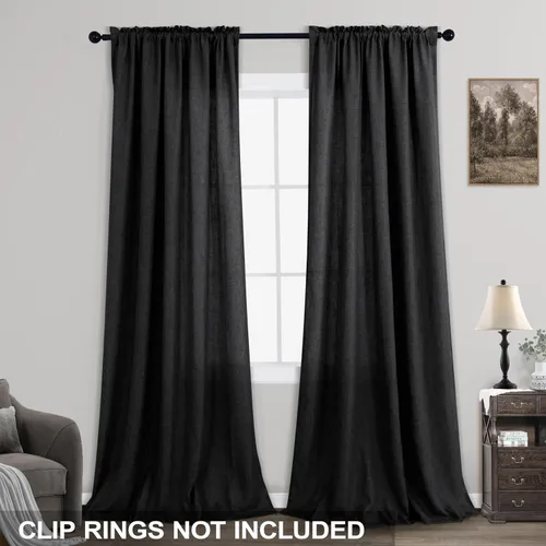 Miniatura 141 de KOUFALL Juego de 2 cortinas de puerta francesa, cortinas de lino para puerta/ventana, cortina transparente boho para cristal lateral delantero