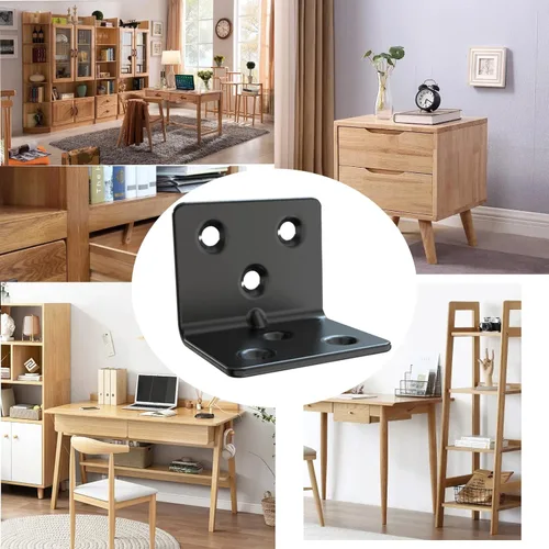 Miniatura 4 de Soporte de estante de acero inoxidable negro, soporte de ángulo recto articulado, en forma de L, soporte de esquina de metal resistente para madera