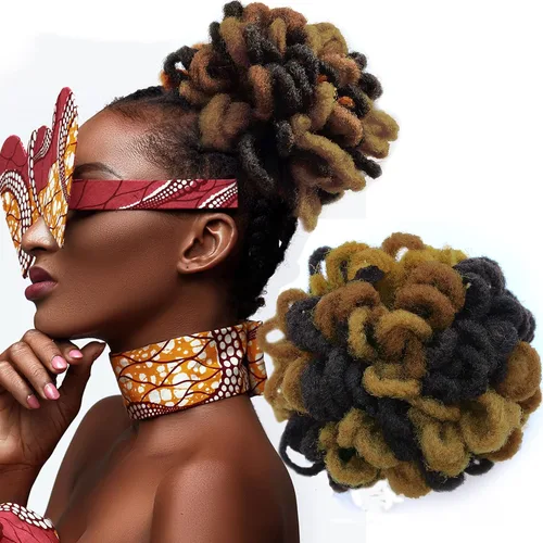 Miniatura 30 de DreadLock Moño Loc Moño de Pétalo Moño Afro High Puff Peluca de Cola de Caballo con Cordón Sintética Locs Falsos Moño de Cabello Cola de Caballo