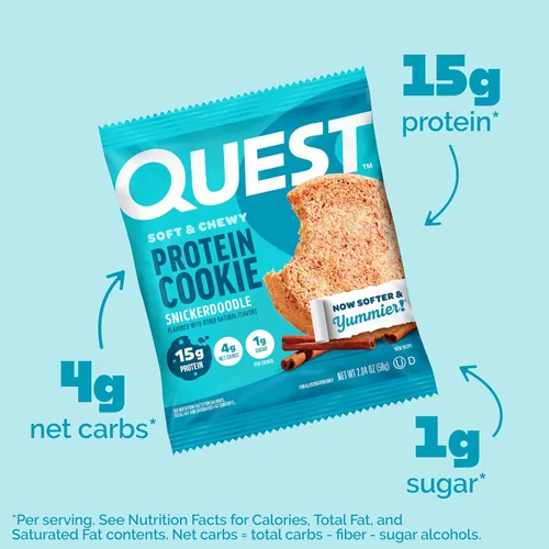 Miniatura 5 de Galleta de proteínas Quest Nutrition Snickerdoodle, 15g de proteína, 1g de azúcar, 4g de carbohidratos netos, apta para la dieta Keto, alta