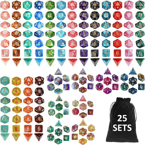 DND - Juego de dados poliédricos de 25 x 7 (175 piezas) de dados poliédricos D&D, de tres colores, dos colores y monocromáticos para Calabozos y