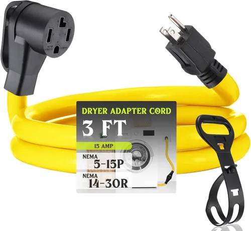 Miniatura 15 de Kanayu Cable adaptador de secadora NEMA 5-15P a 10-30R 15 amperios 1 pie NEMA 5-15P macho a 10-30R hembra adaptador de corriente 15 amperios 3