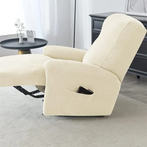 Miniatura 4 de Funda elástica de jacquard para silla reclinable, funda de sofá de poliéster de 4 piezas con bolsillo lateral, lavable a máquina