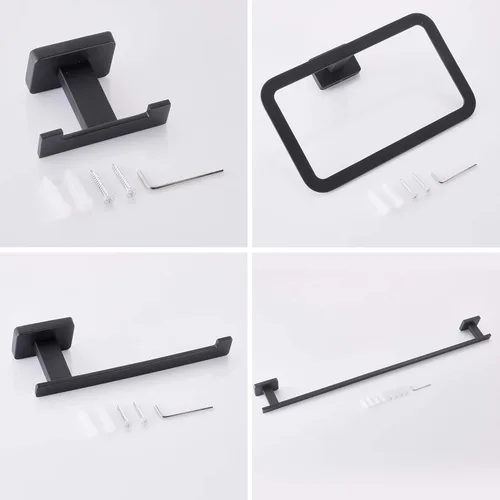 Miniatura 7 de Juego de accesorios de baño de 4 piezas, juego de toalleros de acero inoxidable negro mate montado en la pared, incluye toallero de 18 pulgadas