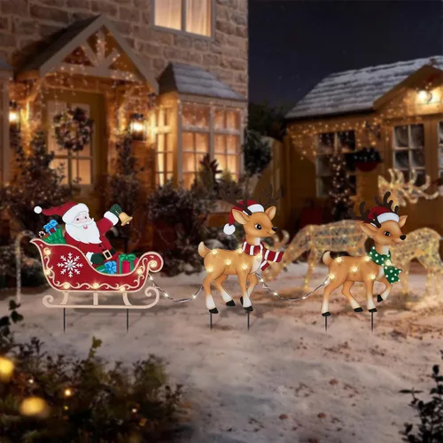 Miniatura 9 de Afirst Estacas de metal para patio de Navidad, decoración de patio al aire libre, gnomos que sostienen alegría, estacas de metal iluminadas, estaca