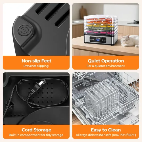Miniatura 7 de OSTBA Deshidratador de alimentos, 5 bandejas de acero inoxidable, secado potente de 400 W, temporizador de 48 horas y control de temperatura de 95 a